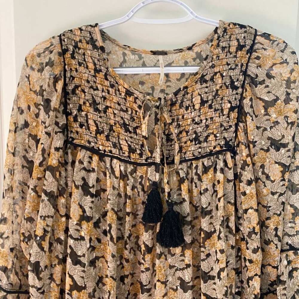 Free People Free Swinging Metallic Thread Floral Print Chiffon Mini Dress - Picture 3 of 9